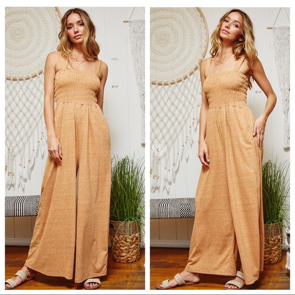 Blue Boho Geometric Print Smocked High Waist Wide Leg Jumpsuit